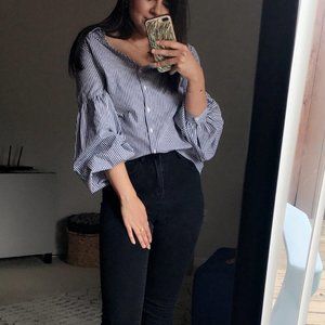 Banana Republic Pinstripe Button down puff sleeve